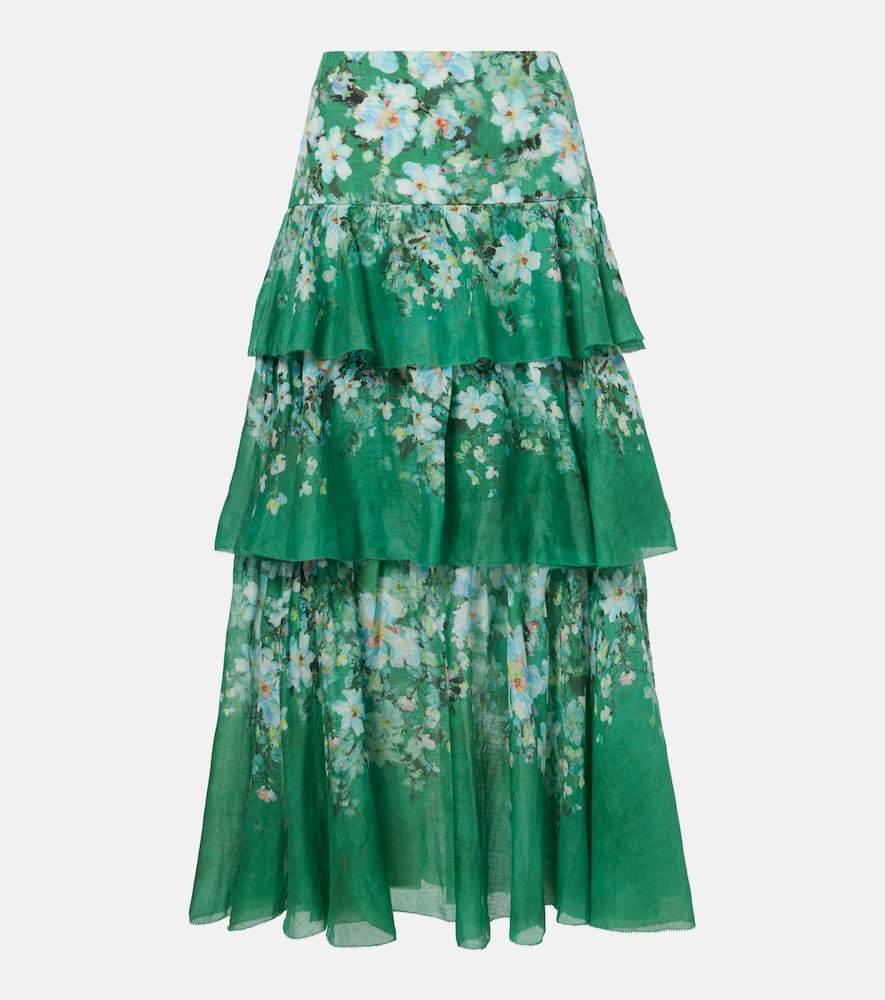 Zimmermann Everley tiered ramie midi skirt