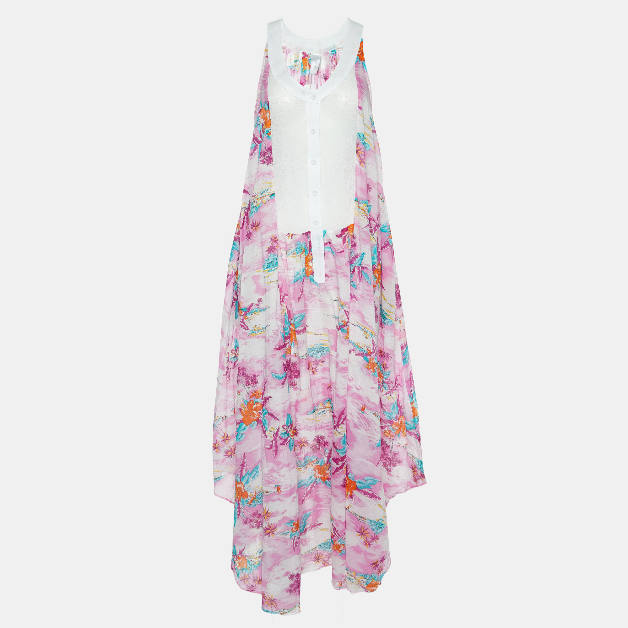 Zimmermann Pink Hawaii Print Cotton Asymmetric Maxi Dress M