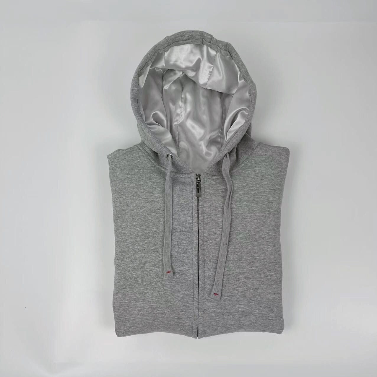 Zip Up Satin Lined Hoodie Unisex-Velvet Fleece-Thick-Gray