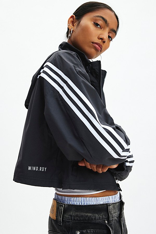 adidas Future Icons 3-Stripe Windbreaker Jacket in Black, Women's at Urban Outfitters