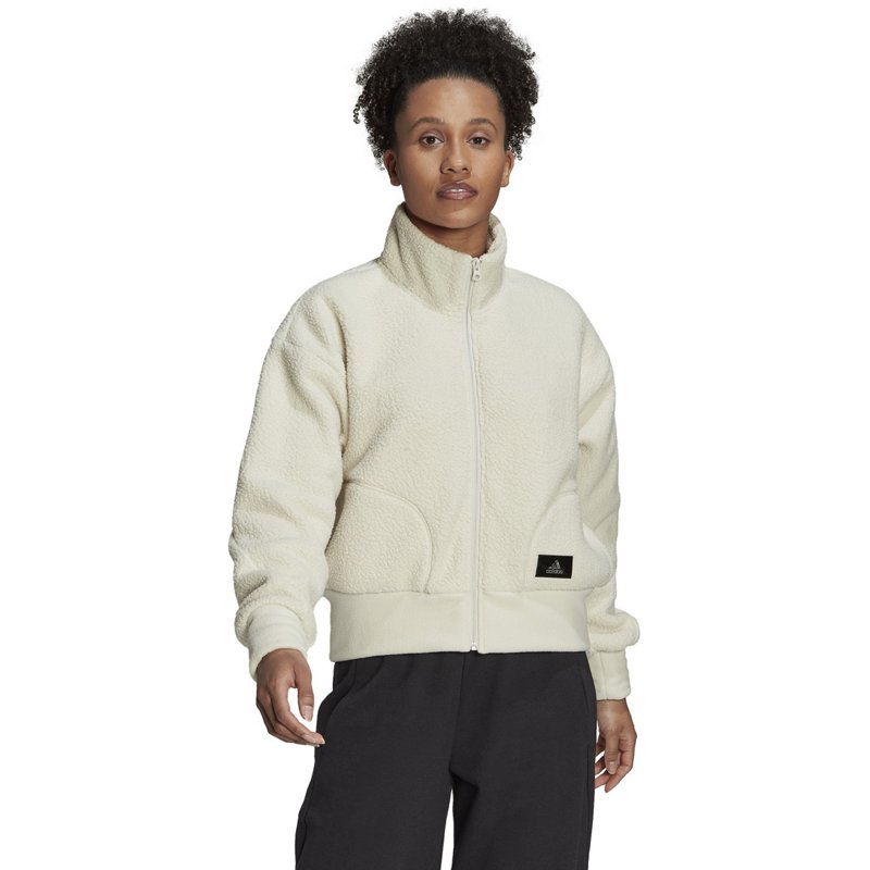 adidas Women's Holidayz Sherpa Jacket Beige Light, Large - Women's Core/Basic Tops at Academy Sports