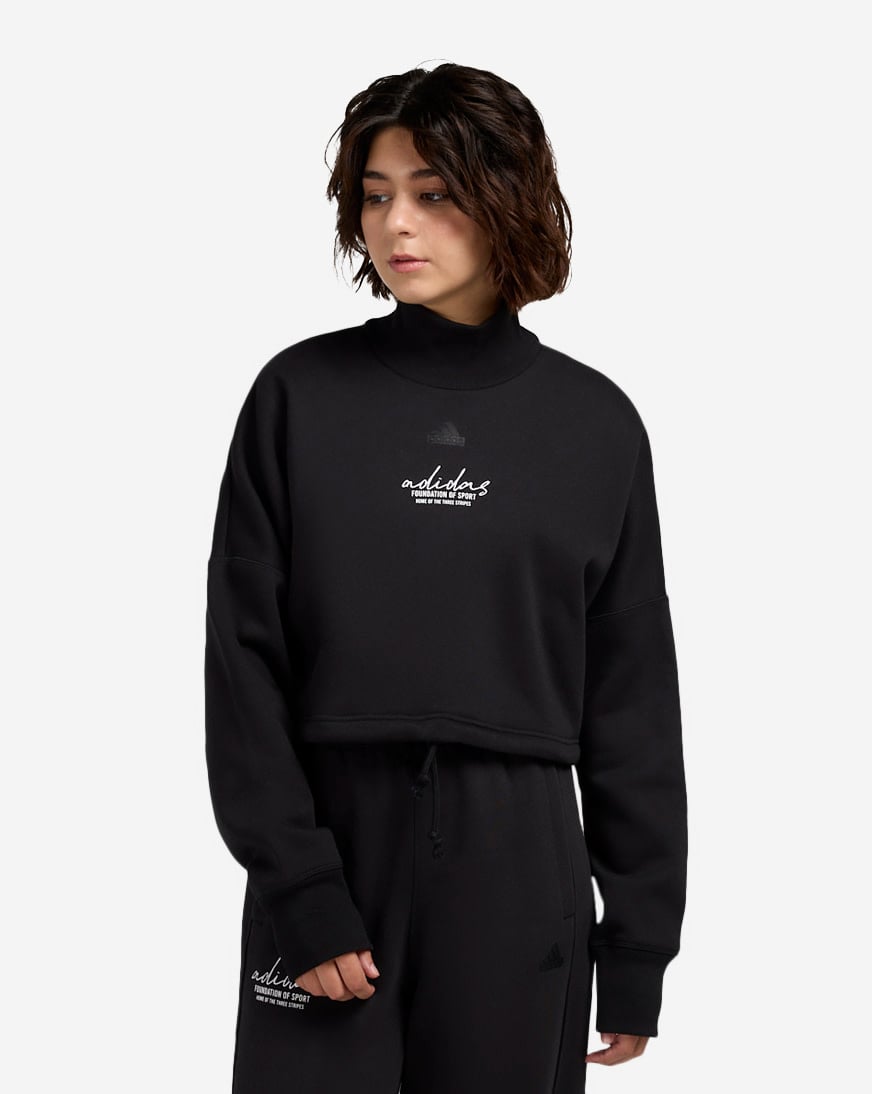 adidas Women's Signature Graphic Embroidery Fleece Crop Sweatshirt