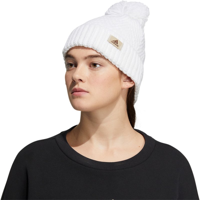 adidas Women's Twilight 4 Ballie Beanie Hat White/Clear Onix Grey F - Women's Athletic Hats And Accessories at Academy Sports