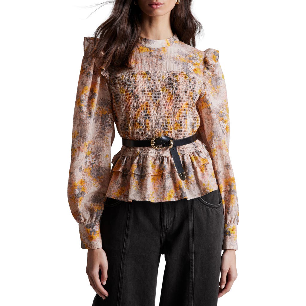 & Other Stories Floral Smocked Peplum Top in Pink Yellow at Nordstrom Rack, Size 2 Regular