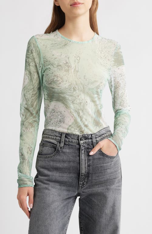 & Other Stories Marble Print Sheer Mesh Top in Green Medium Dusty at Nordstrom, Size X-Small