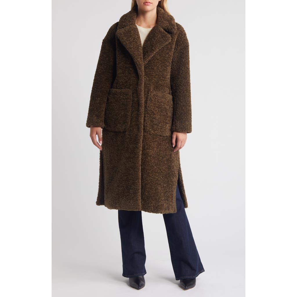 bcbg Faux Shearling Teddy Coat in Moss at Nordstrom, Size X-Small