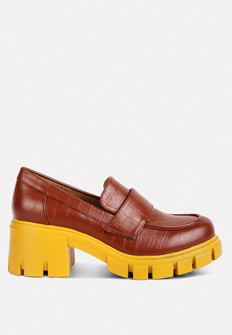 benz chunky block heel loafers