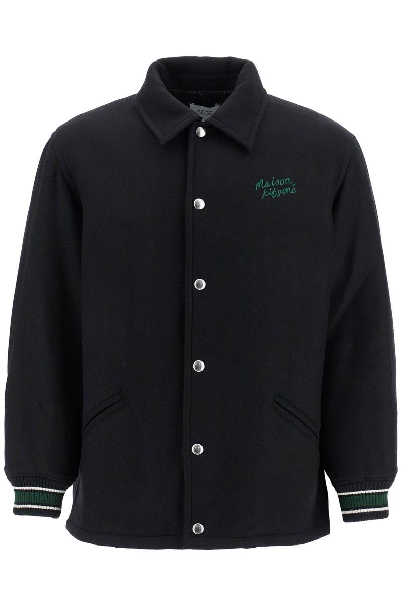 black wool varsity jacket with embroidery