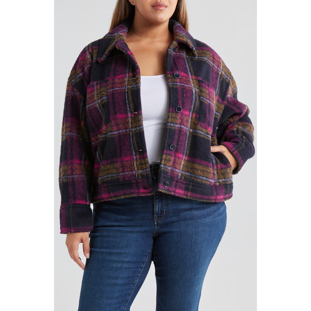 caslon(r) Plaid Crop Shacket in Navy- Pink Plaid at Nordstrom, Size 1X