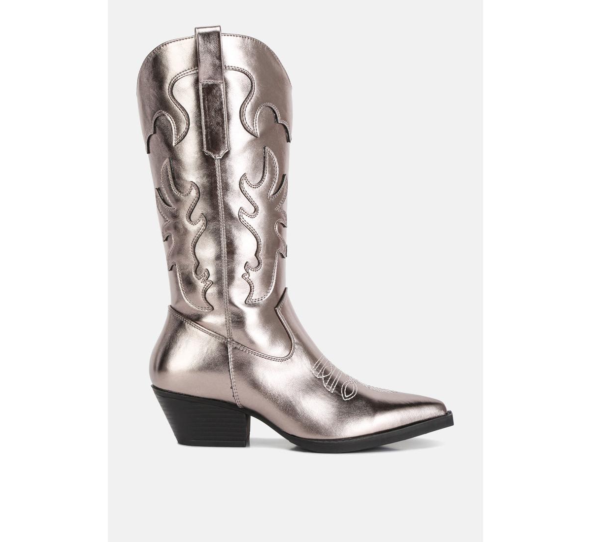 cowboy metallic faux leather cowboy boots - Pewter