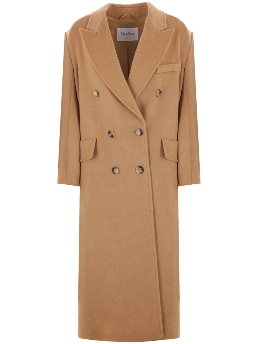 double-breasted camel coat