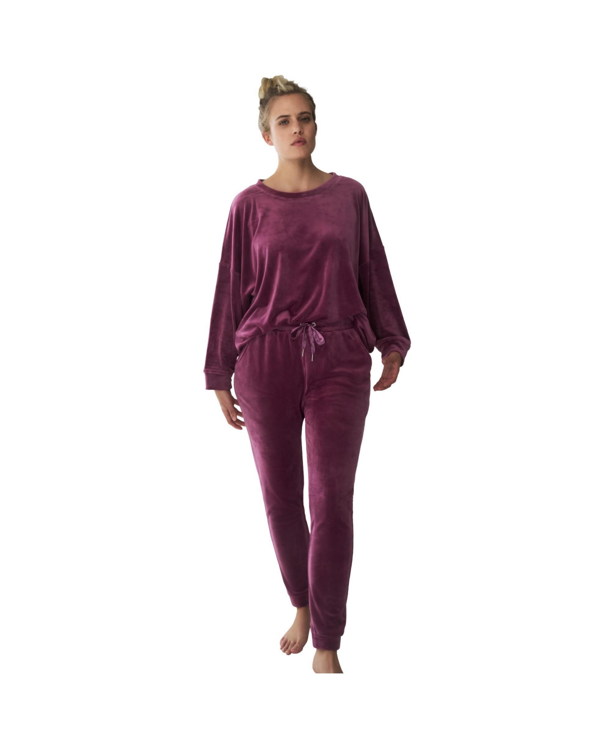 ellos Women's Plus Size Boxy Velour Lounge Sweatshirt - Fig