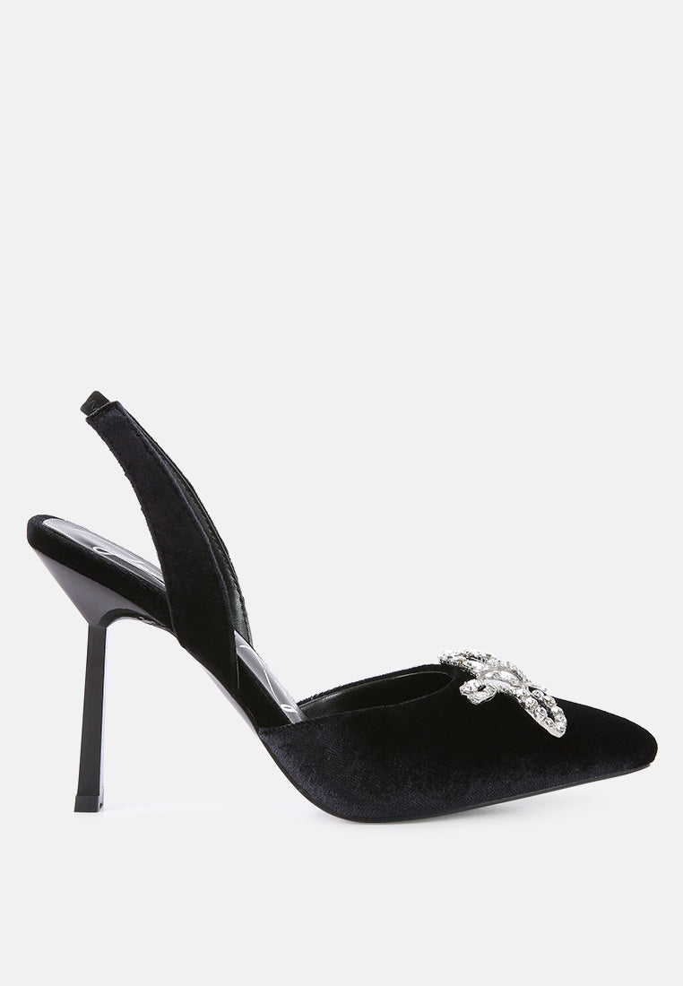 firebird velvet diamante detail heeled slingback mules