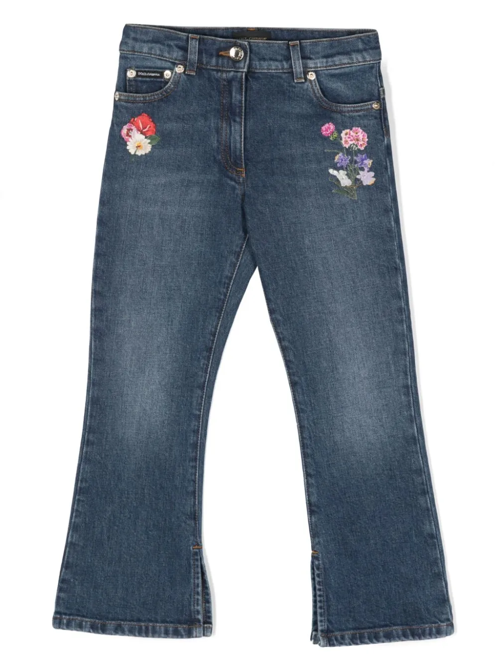 floral-embroidered jeans