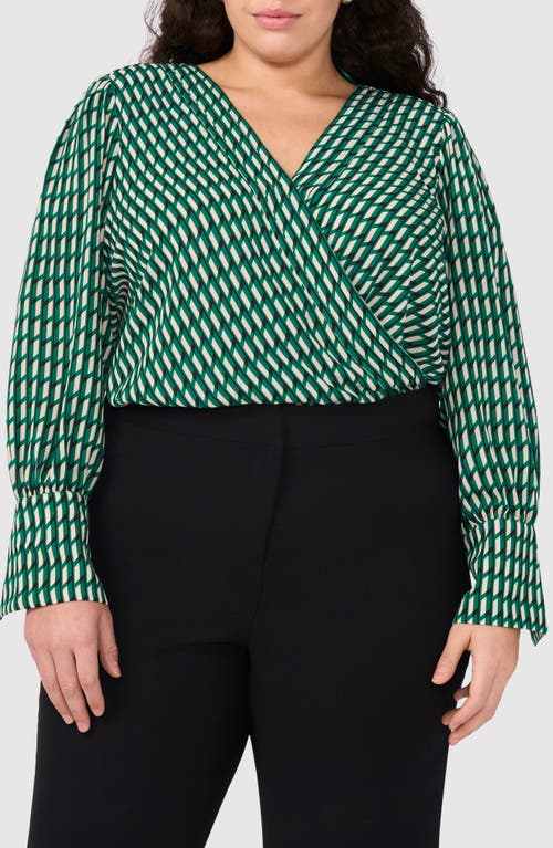 halogen(r) Check Print Faux Wrap Top in Holly Green at Nordstrom, Size 1 X