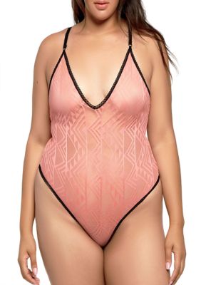 iCollection Women's Plus Size Effie Mesh Bodysuit