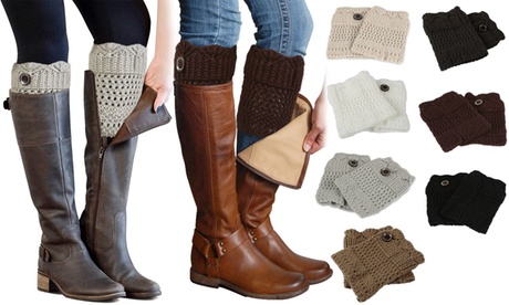 iMounTEK Women'sWinter Crochet Knit Boot Button Sock Topper Cuff Leg Warmers Single Dark Grey