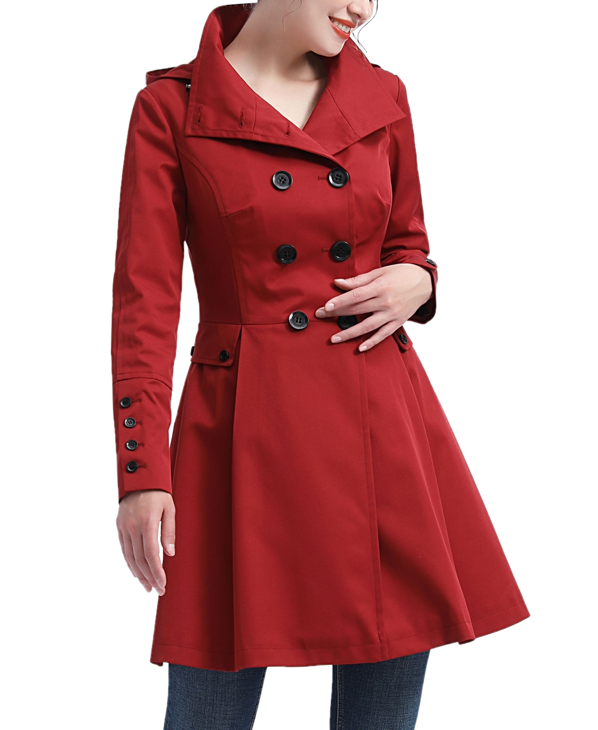 kimi + kai Women's Adele Hooded Trench Coat - Red