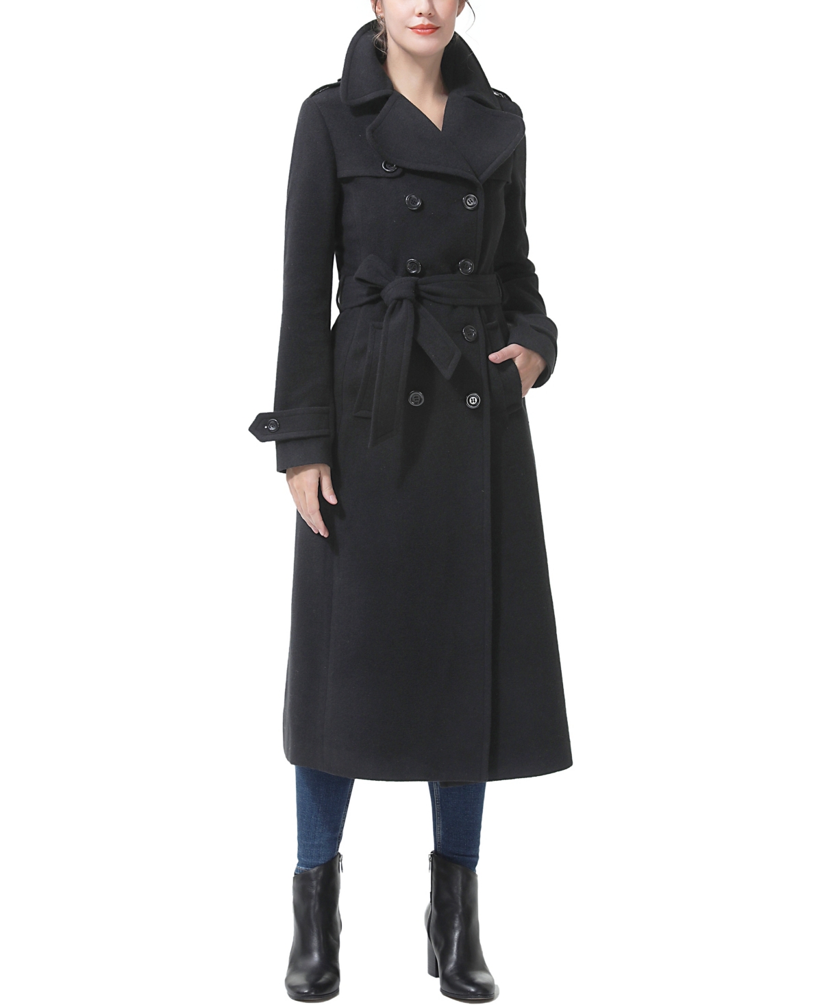 kimi + kai Women's Charlotte Wool Blend Maxi Trench Coat - Black