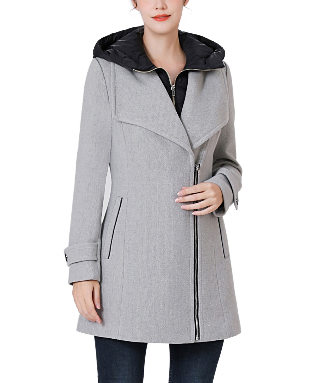 kimi + kai Women's Maria Hooded Boucle Wool Coat - Gray