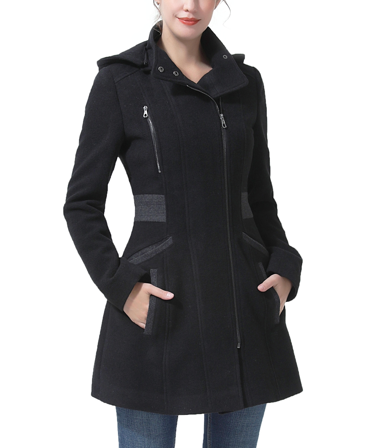 kimi + kai Women's Miller Wool Blend Hooded Walker Coat - Black