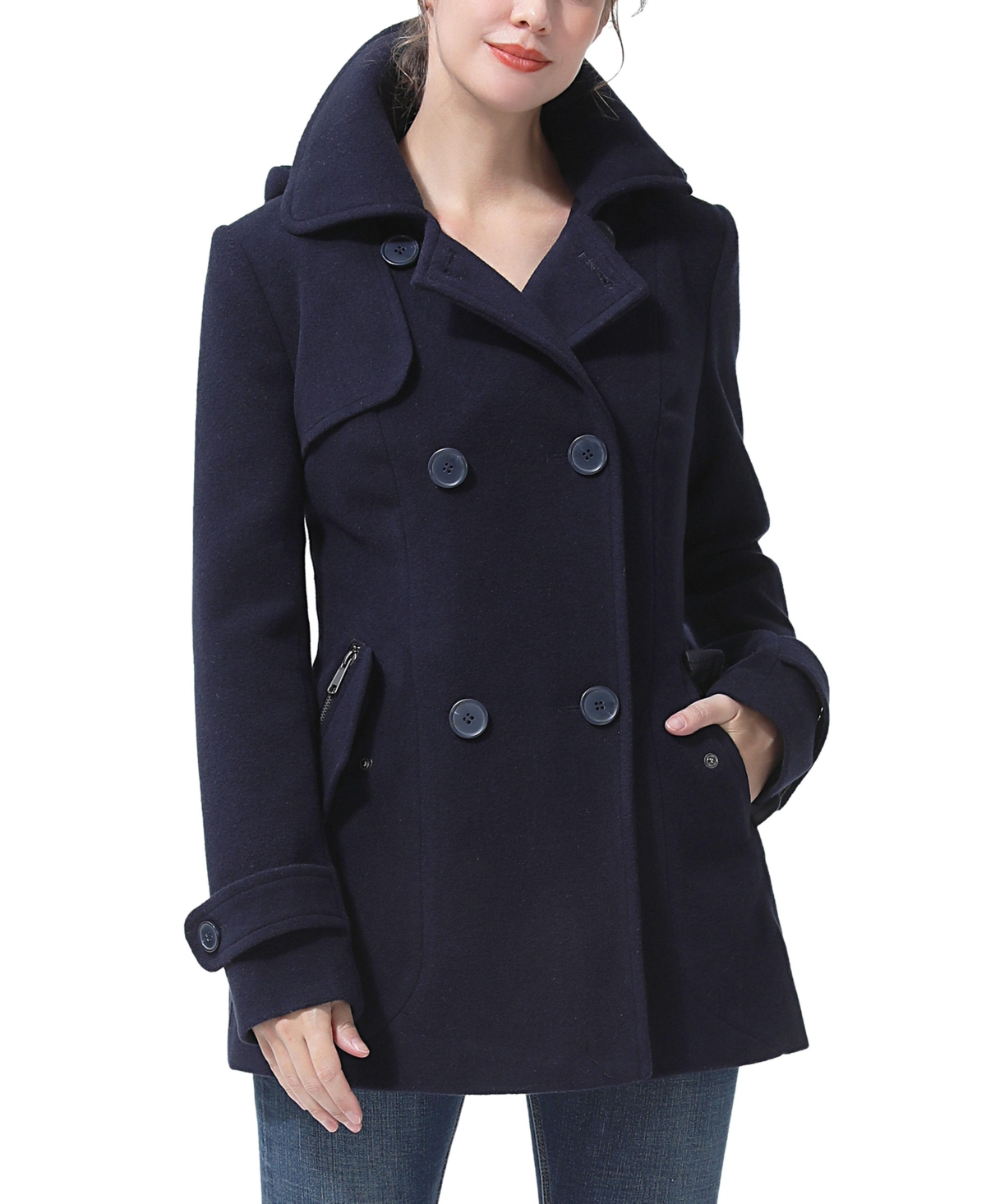 kimi + kai Women's Woimen's Mira Wool Blend Hooded Pea Coat - Navy