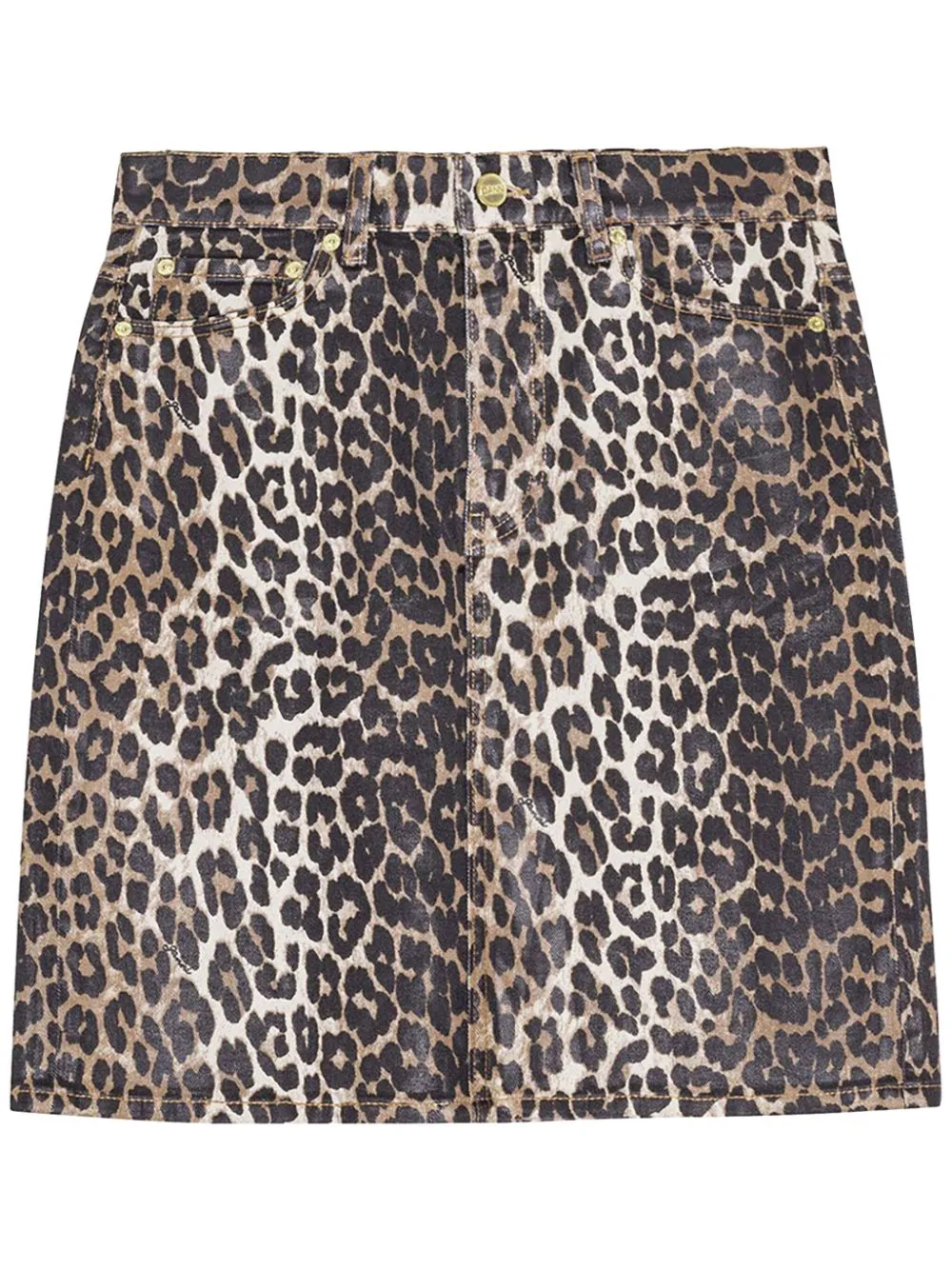 leopard-print denim midi skirt