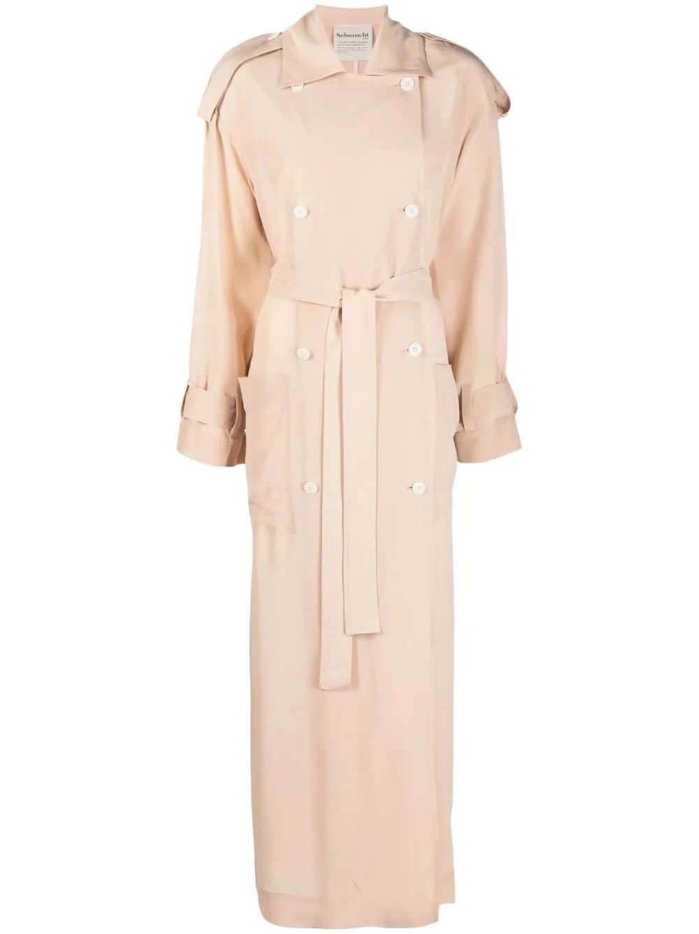 long belted silk trench coat