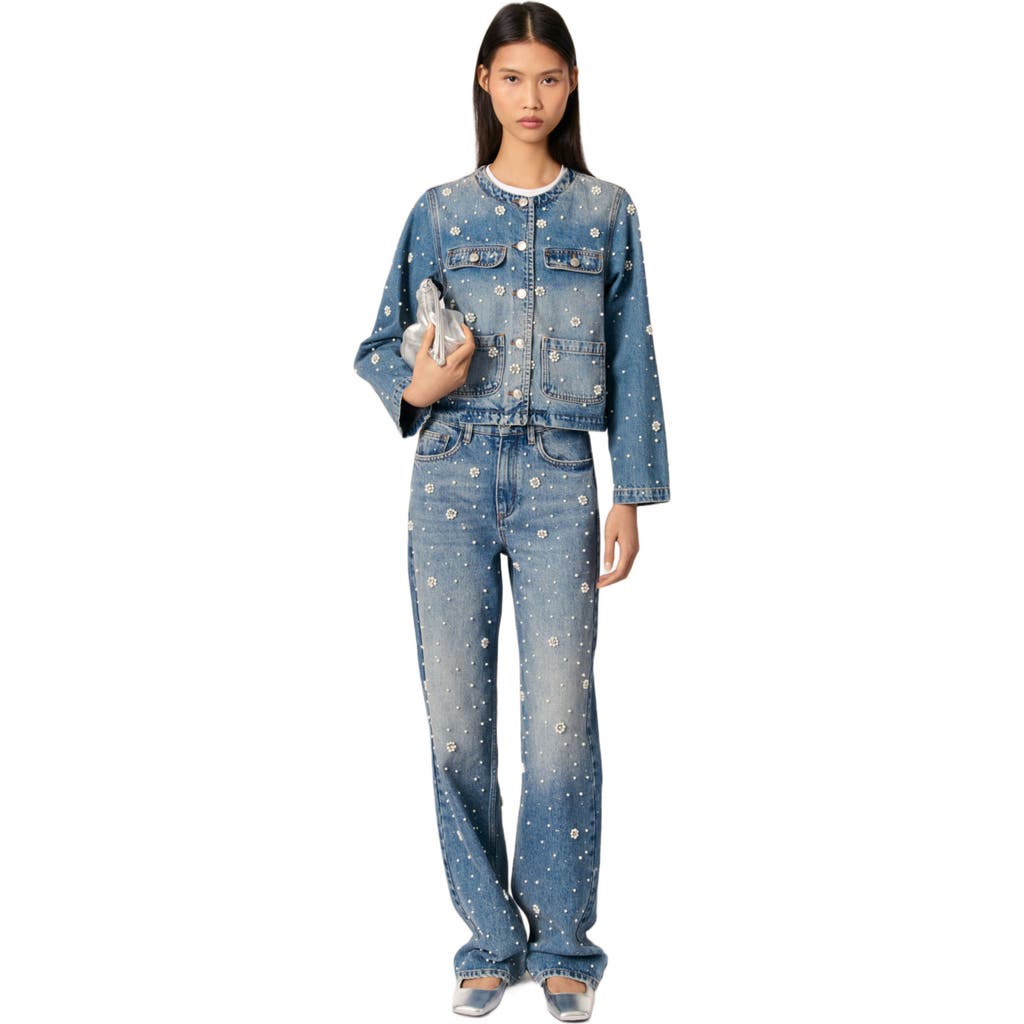 maje Embroidered denim jacket in Blue at Nordstrom, Size 34 Eu