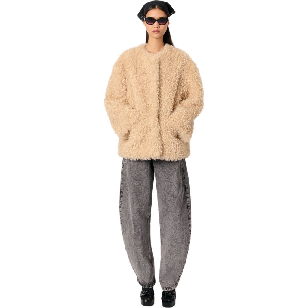 maje Short faux fur coat in Beige at Nordstrom, Size 36 Eu