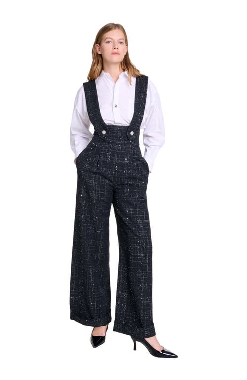 maje Wide-leg trousers with tweed braces in Black at Nordstrom, Size 36 Eu