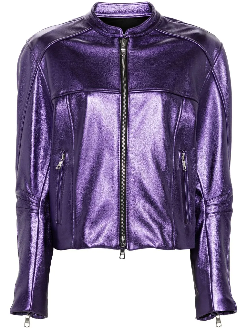 metallic leather bomber jacket