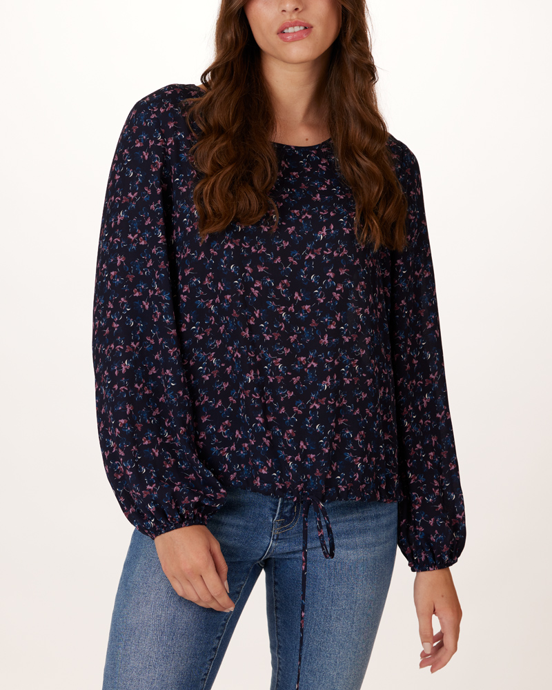 mia & tess Floral Patterned Lightweight Blouse in Navy