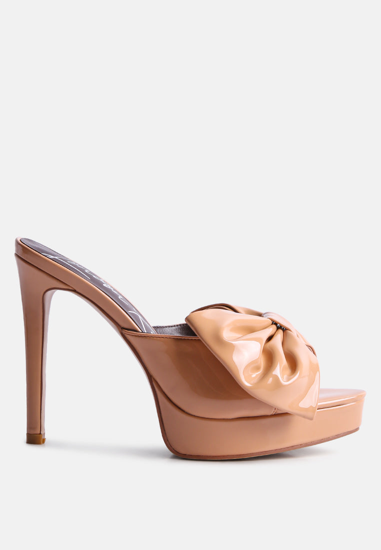 my time patent pu bow detail high heeled sandal