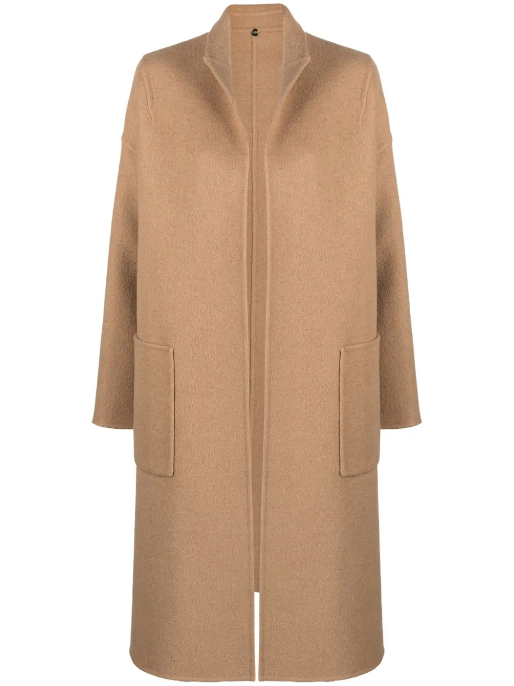 open-front camel-hair coat