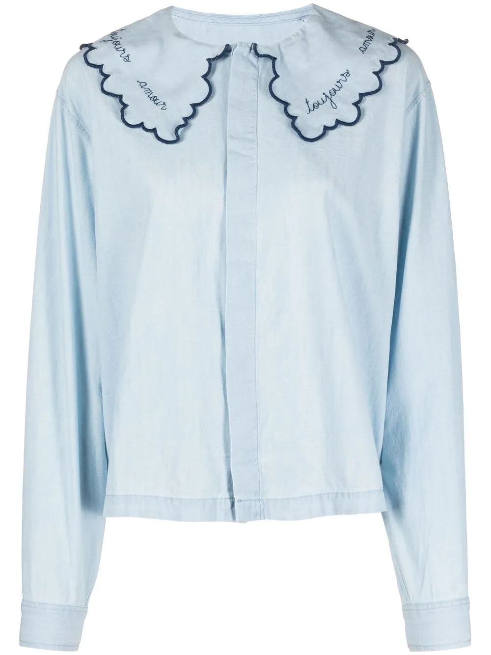 oversize-collar embroidered shirt