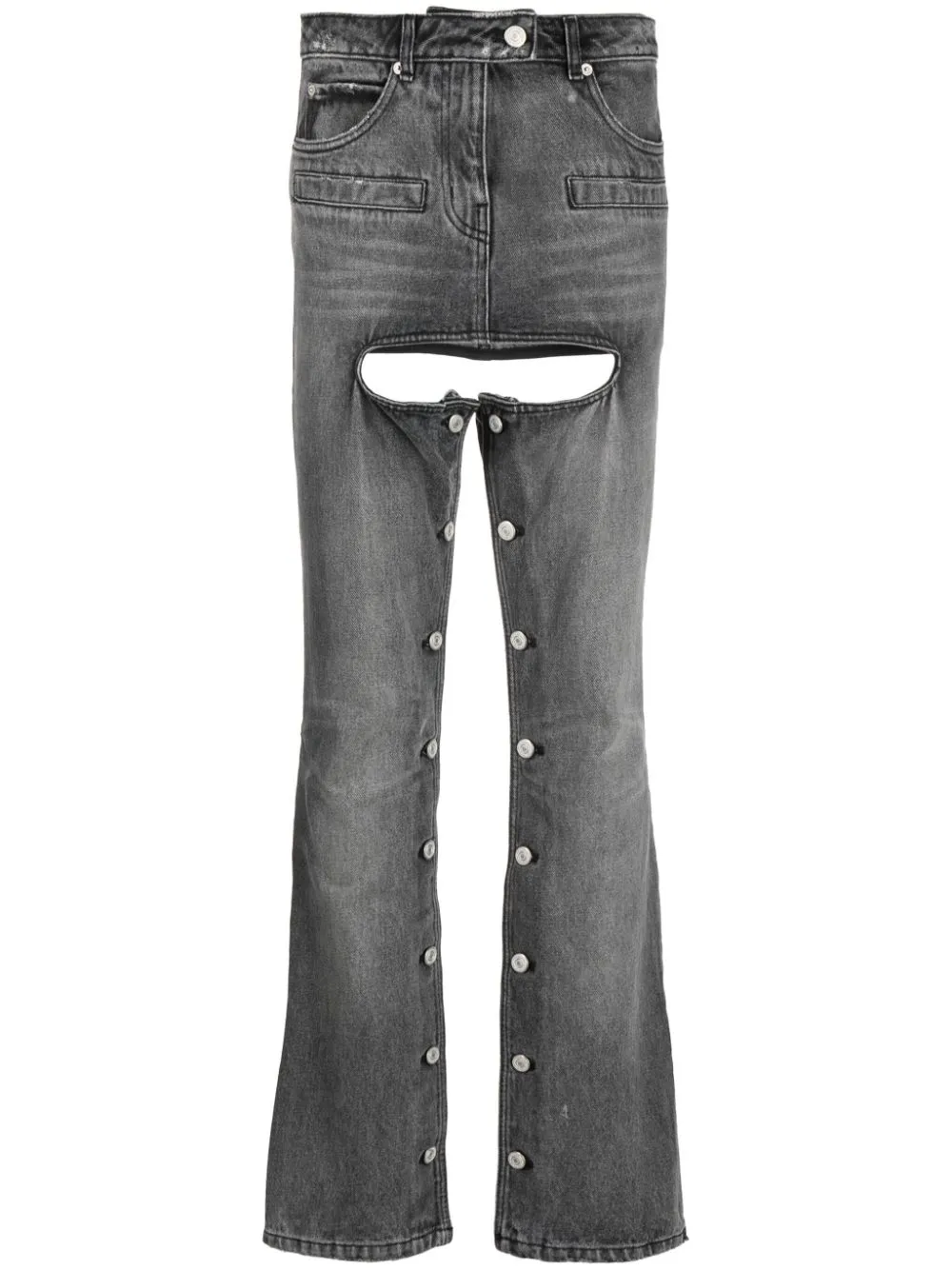 stud-embellished stonewashed bootcut jeans