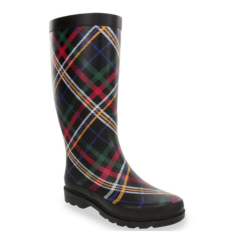 sugar Raffle Women's Waterproof Rain Boots, Size: 11, Plaid