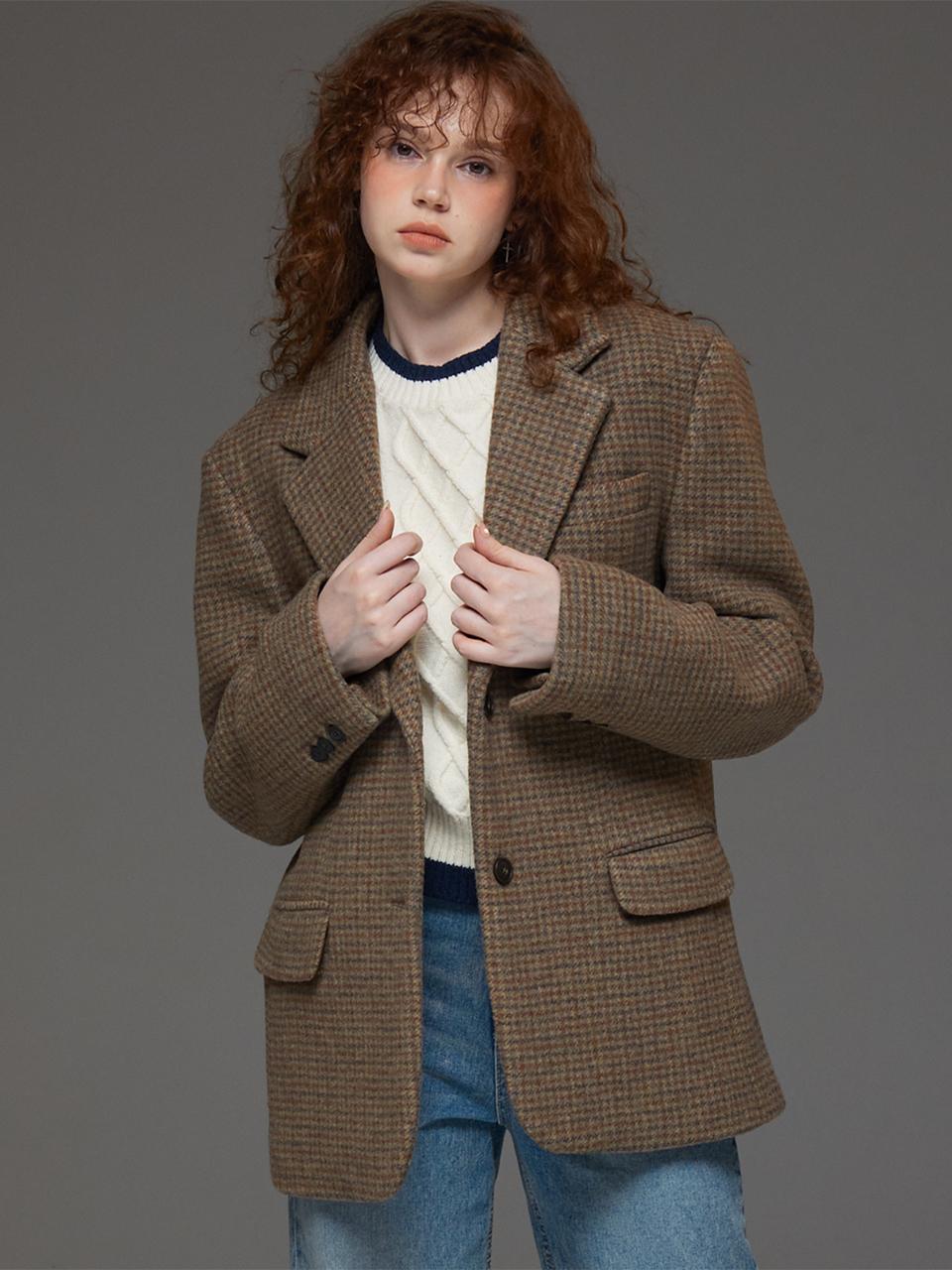 wool checkered 2B coat jacket brown