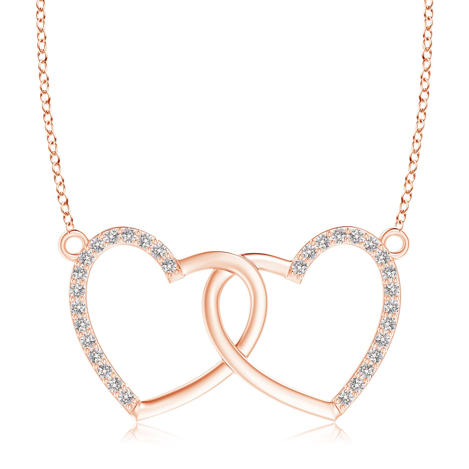 Angara . MM Interlocking Diamond Twin Heart Necklace in K Rose Gold