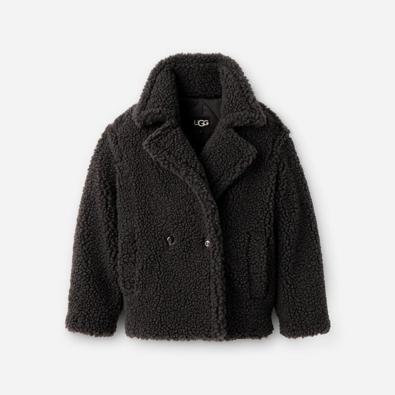 UGG® Women's Gertrude Short Teddy Coat Faux Fur in Ink, Size