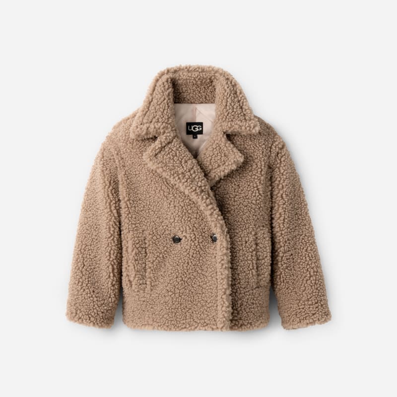 UGG® Women's Gertrude Short Teddy Coat Faux Fur in Putty, Size