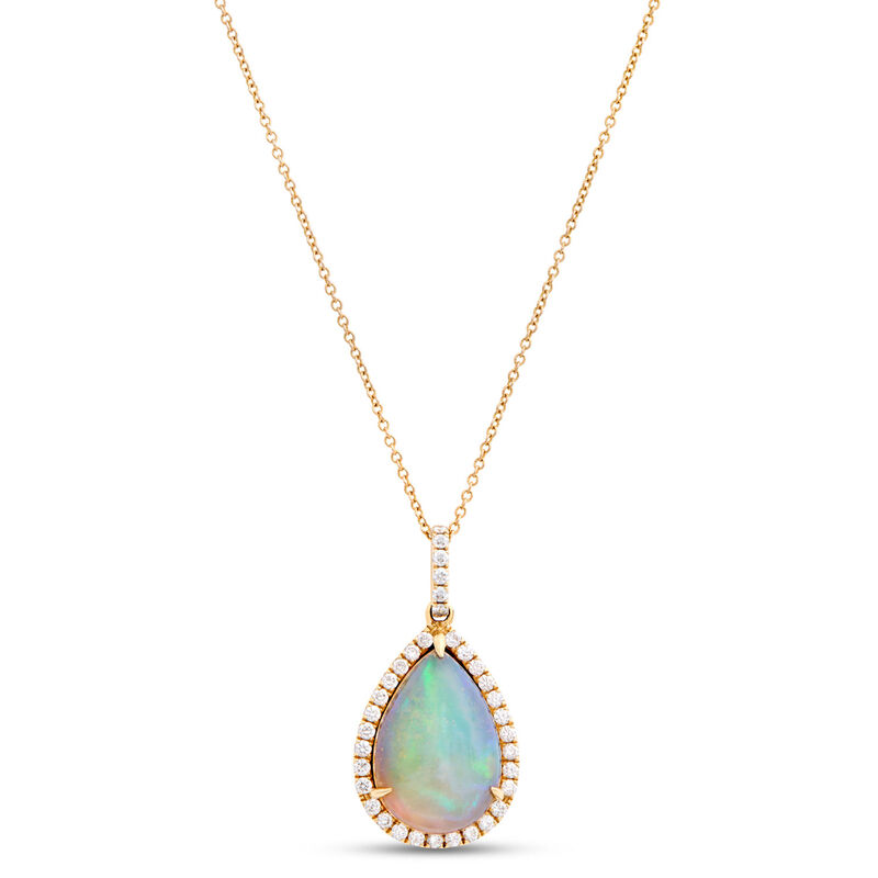 Pear-Shaped Opal and Diamond Pendant Necklace, K Yellow Gold,YG