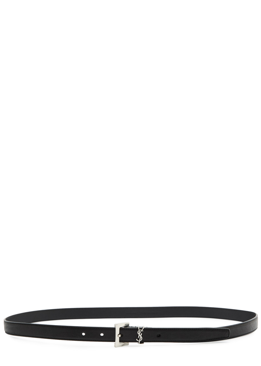 Saint Laurent Cassandra Grained Leather Belt - Black - S