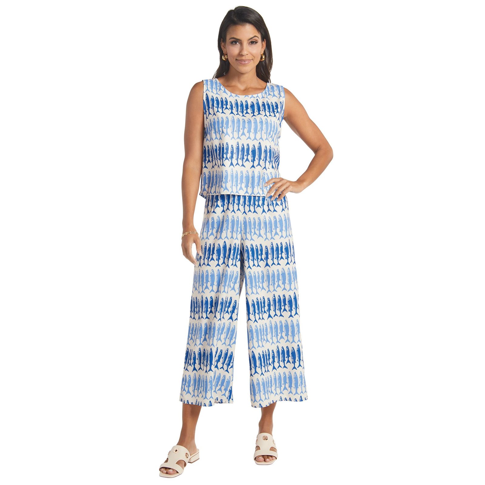 Masseys Cropped Wide-Leg Pant Set Blue Sets X