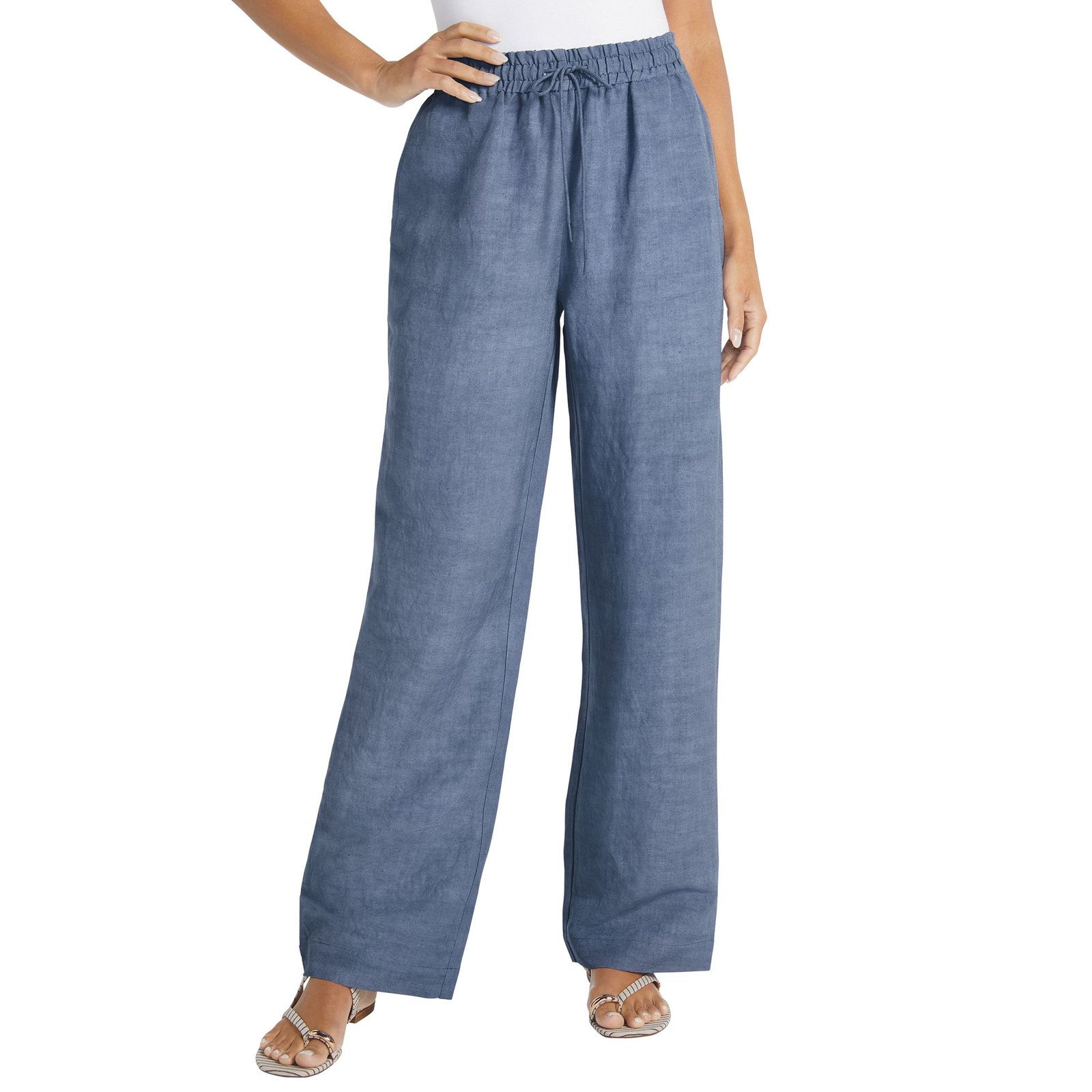 Masseys Wide-Leg Linen Blend Pant Pink Pants