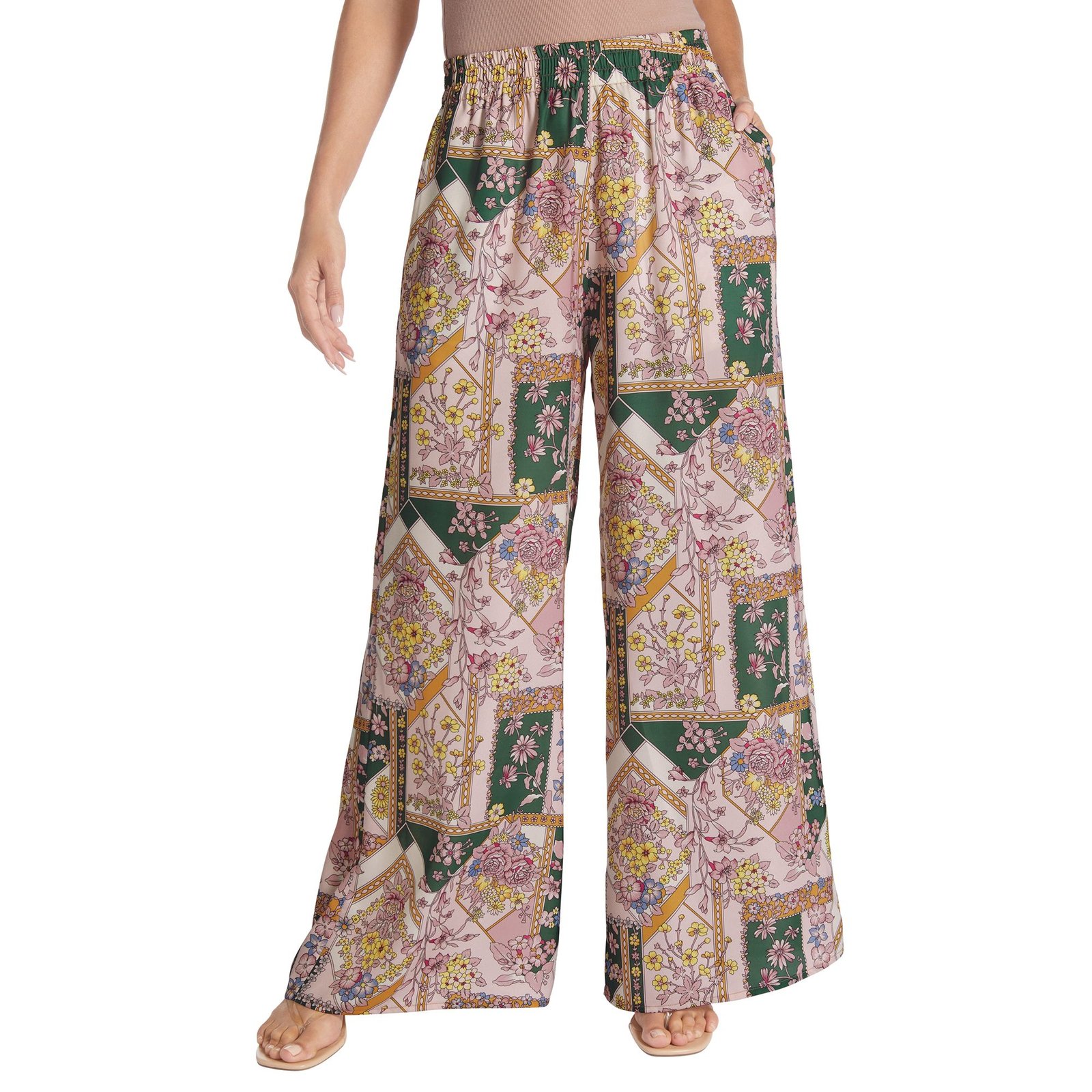 Masseys Wide Leg Satin Pull On Pant Multi Pink Pants