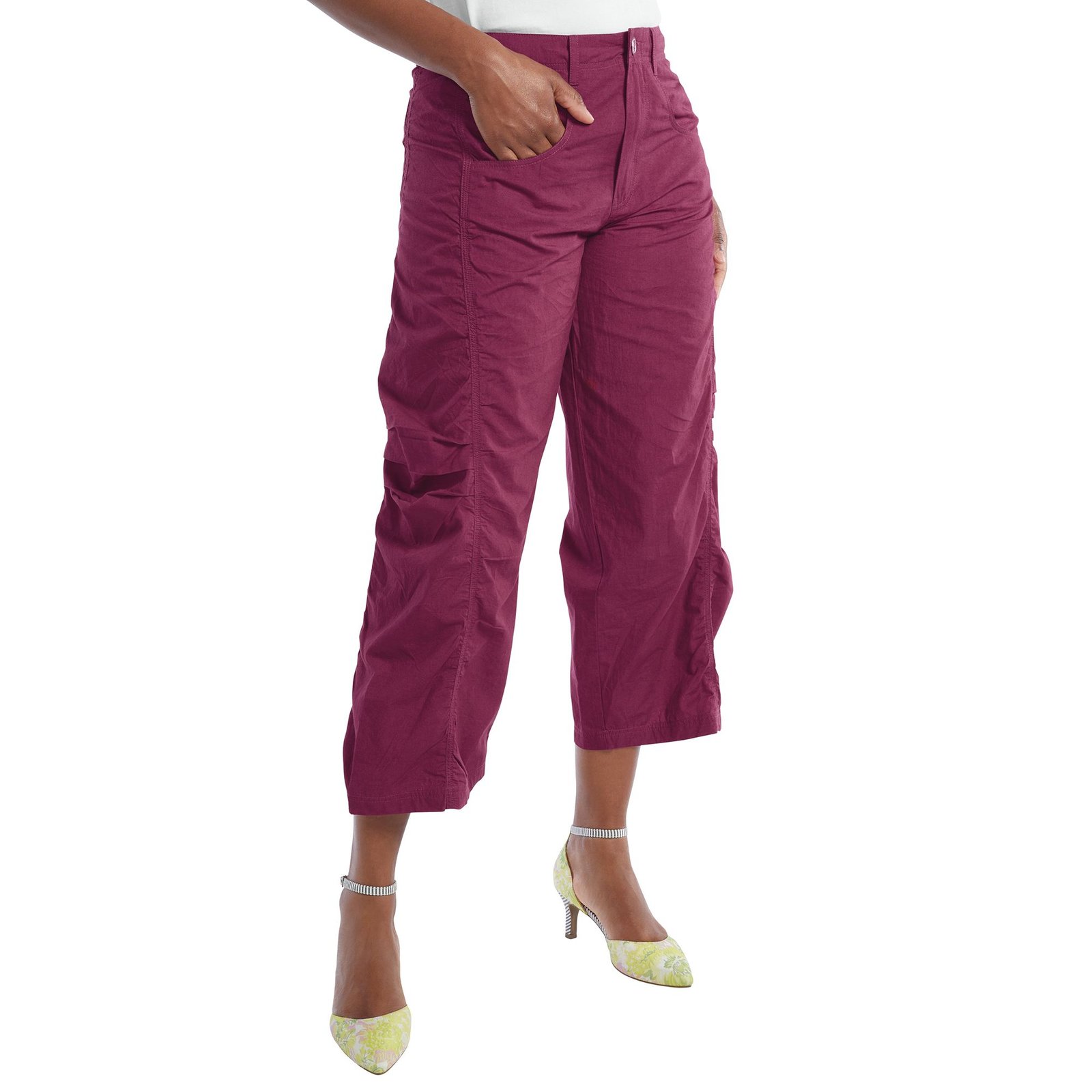 Masseys Ruched Wide Leg Cropped Pant Burgundy Pants
