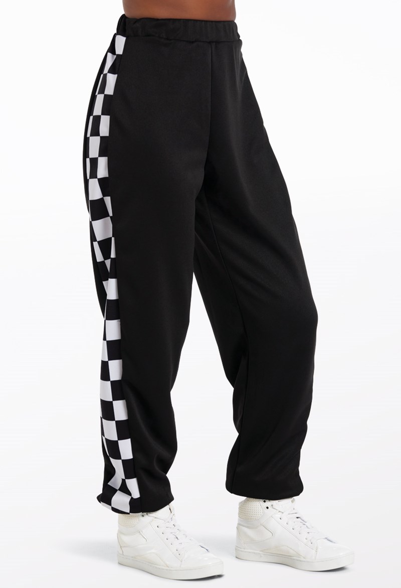 Checkered Stripe Joggers - Black - Large Adult - Dance Legging
