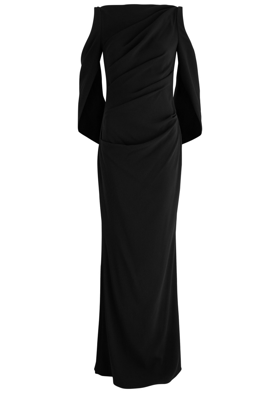 Talbot Runhof Gathered Cape-effect Crepe Gown - Black -